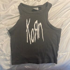 forever 21 korn band womens small cropped tank top grey white punk grunge tee